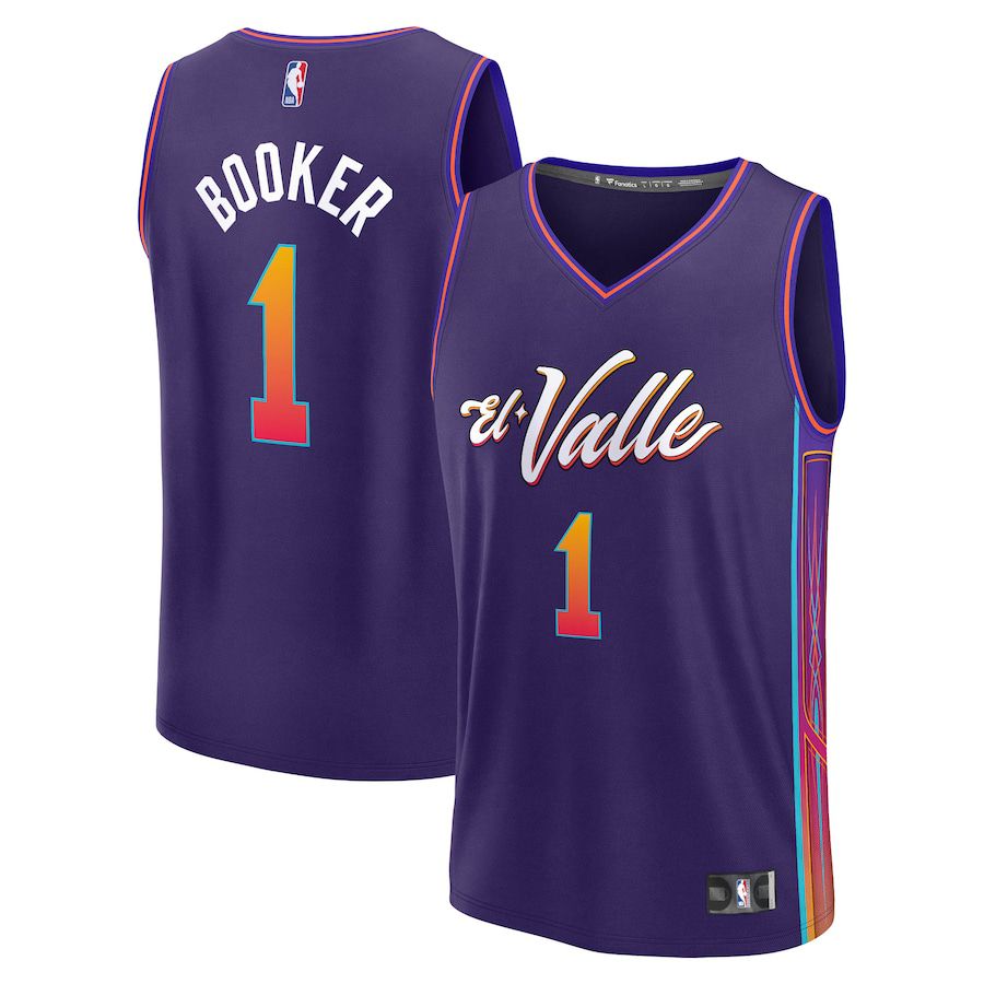 Men Phoenix Suns #1 Devin Booker Fanatics Branded Purple City Edition 2023-24 Fast Break NBA Jersey